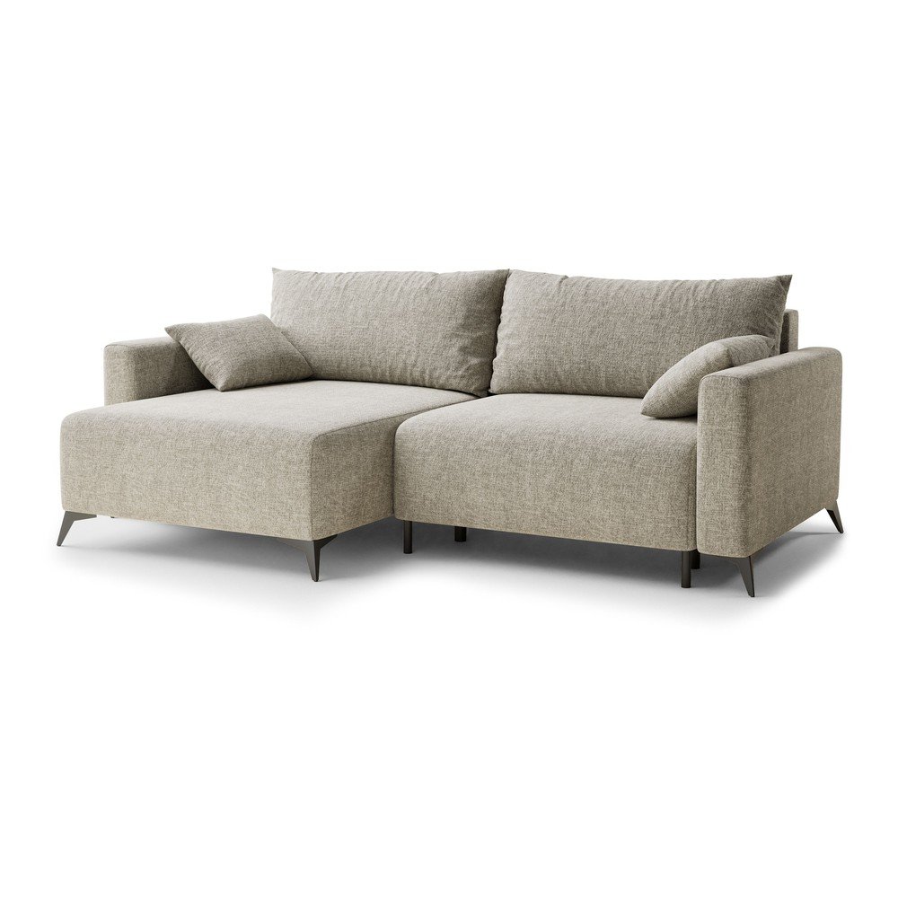 Béžová žinylková rozkládací/s úložným prostorem rohová pohovka (levý roh/s lenoškou) Leon – Maison de Rêve Maison de Reve