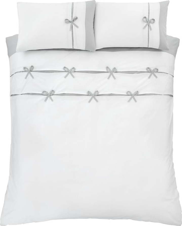 Bílé/šedé povlečení na dvoulůžko/prodloužené 230x220 cm Milo Bow – Catherine Lansfield Catherine Lansfield