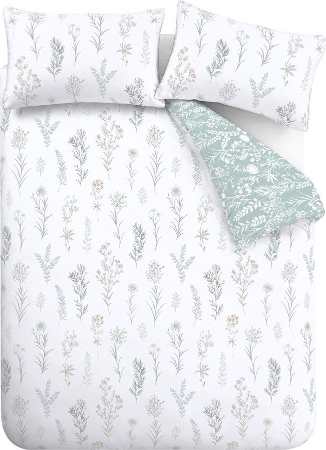 Bílé/zelené 3dílné povlečení na dvoulůžko/prodloužené z bavlněného perkálu 230x220 cm Wild Flowers – Bianca Bianca