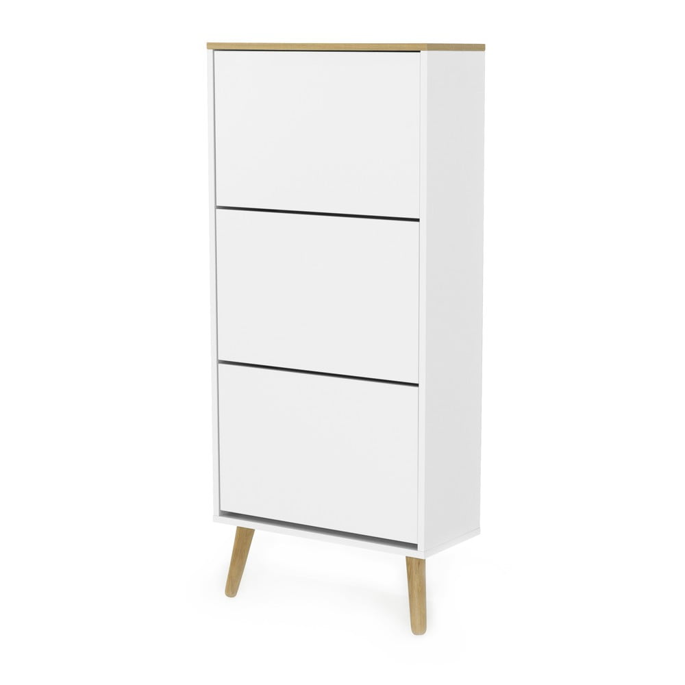 Bílý botník s nohami z dubového dřeva se 3 výkopy Tenzo Dot Tenzo