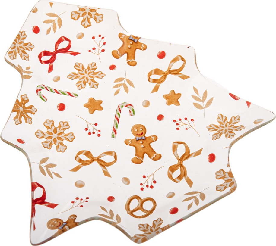 Bílý servírovací skleněný talíř s vánočním motivem Gingerbread – Dakls Dakls
