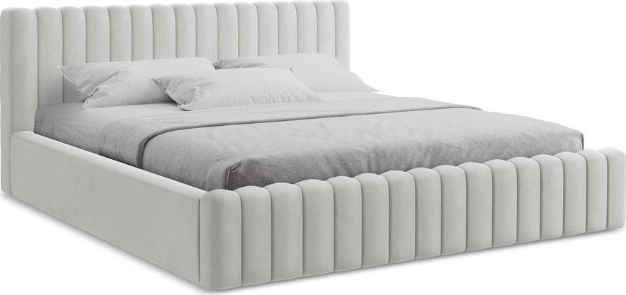 Čalouněná dvoulůžková postel s úložným prostorem s roštem 180x200 cm ve stříbrné barvě Lemi – Makamii Makamii