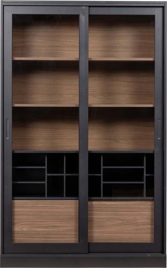 Černá/přírodní vitrína masiv borovice s posuvnými dveřmi 125x200x47 cm James - II. jakost – WOOOD WOOOD