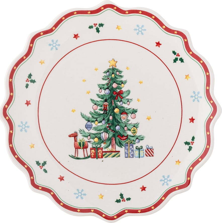 Červeno-krémový servírovací keramický talíř s vánočním motivem ø 17 cm Naive – Bloomingville Bloomingville