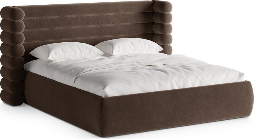 Hnědá čalouněná dvoulůžková postel s úložným prostorem s roštem 180x200 cm Mount – Micadoni Micadoni