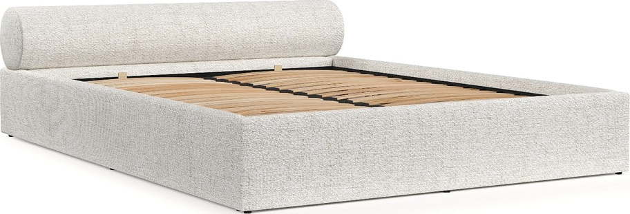 Krémová čalouněná dvoulůžková postel s úložným prostorem s roštem 140x200 cm Solvo – Maison de Rêve Maison de Reve