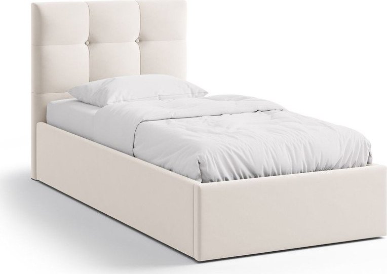 Krémová čalouněná jednolůžková postel s úložným prostorem s roštem 90x200 cm Phaedra – Micadoni Micadoni
