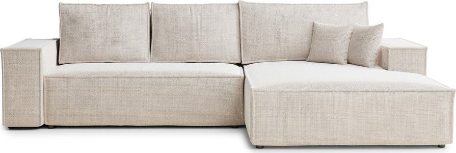 Krémová žinylková rozkládací/s úložným prostorem rohová pohovka (pravý roh/s lenoškou) Maze – Maison de Rêve Maison de Reve