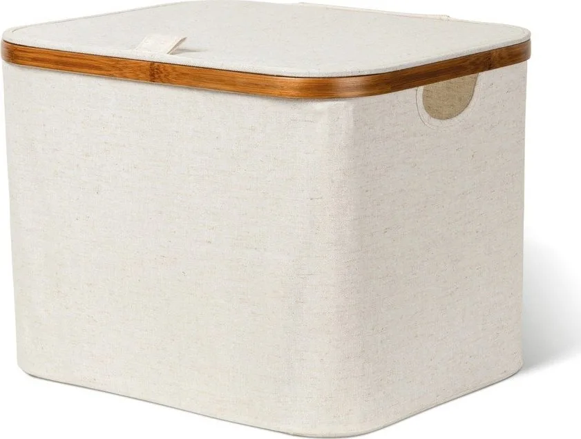 Krémový látkový úložný box s víkem 40,5x33x30 cm Bamboo/Linen – Bigso
