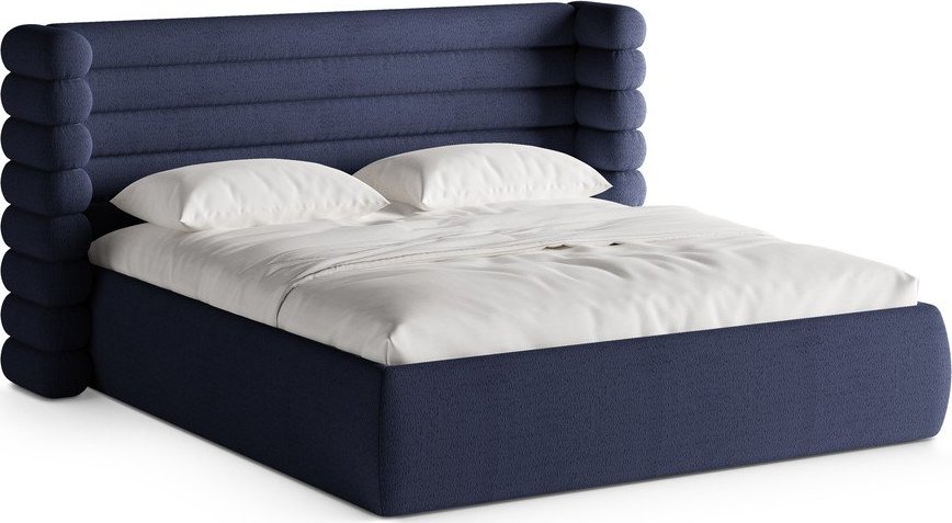 Modrá čalouněná dvoulůžková postel s úložným prostorem s roštem 180x200 cm Mount – Micadoni Micadoni