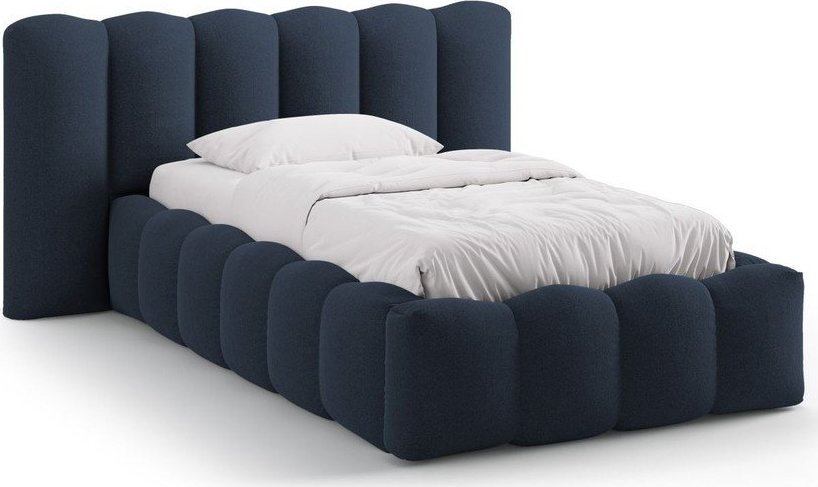 Modrá čalouněná jednolůžková postel s úložným prostorem s roštem 90x200 cm Lupine – Micadoni Micadoni