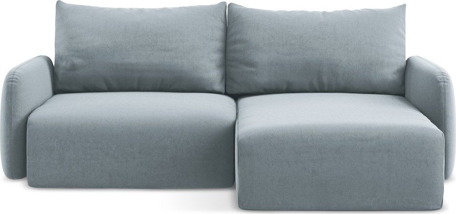 Modrá sametová rozkládací/s úložným prostorem rohová pohovka (pravý roh/s lenoškou) Kalena – Makamii Makamii