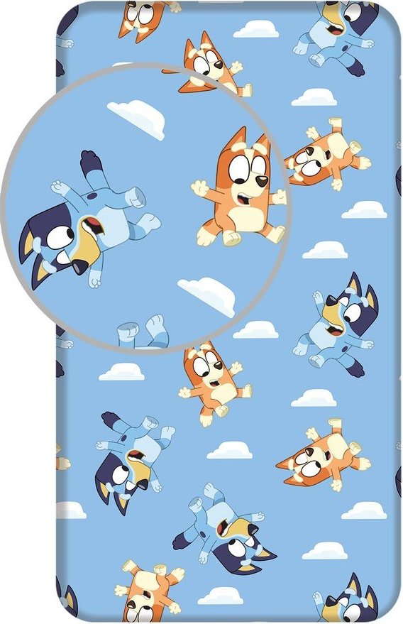 Modré napínací bavlněné dětské prostěradlo na jednolůžko 90x200 cm Bluey – Jerry Fabrics Jerry Fabrics