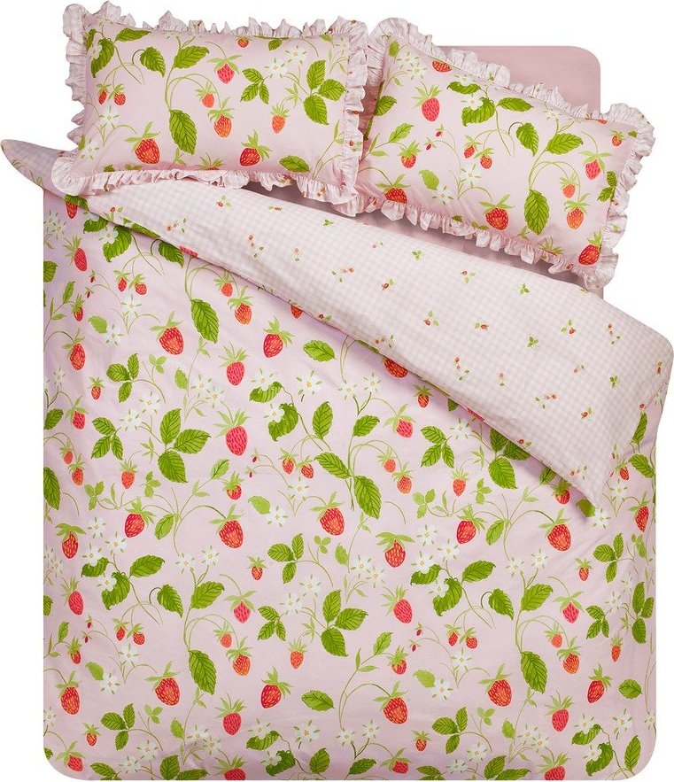 Růžové 3dílné povlečení na dvoulůžko 200x200 cm Strawberry Frills – Catherine Lansfield Catherine Lansfield