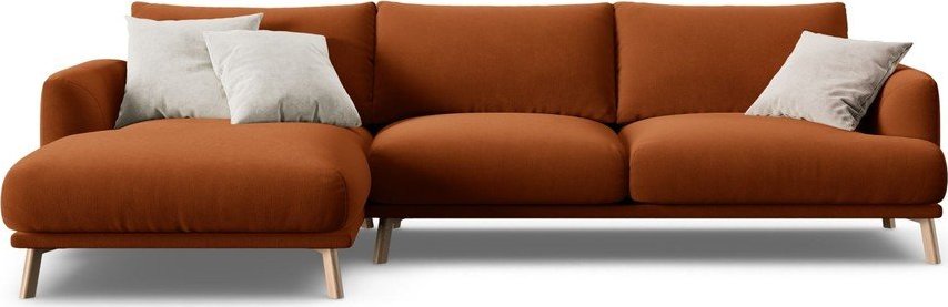Sametová rohová pohovka v terakotové barvě (levý roh/s lenoškou) Naomi – Micadoni Micadoni