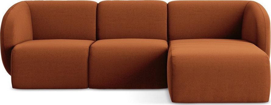 Sametová rohová pohovka v terakotové barvě (pravý roh/s lenoškou) Lani – Makamii Makamii