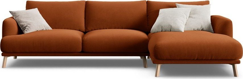 Sametová rohová pohovka v terakotové barvě (pravý roh/s lenoškou) Naomi – Micadoni Micadoni