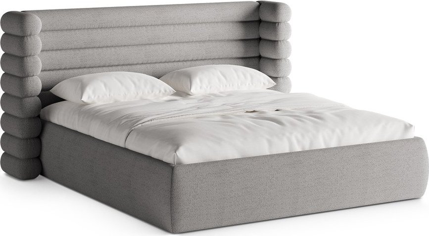 Šedá čalouněná dvoulůžková postel s úložným prostorem s roštem 180x200 cm Mount – Micadoni Micadoni