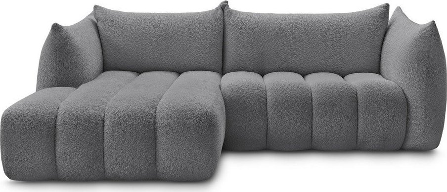 Šedá rohová pohovka z textilie bouclé (levý roh/s lenoškou) Azra – Bobochic Paris Bobochic Paris