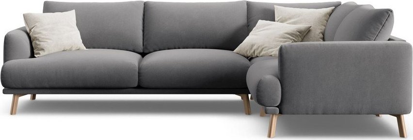Šedá sametová rohová pohovka (pravý roh/do L) Naomi – Micadoni Micadoni