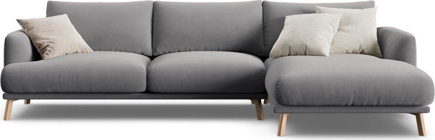Šedá sametová rohová pohovka (pravý roh/s lenoškou) Naomi – Micadoni Micadoni