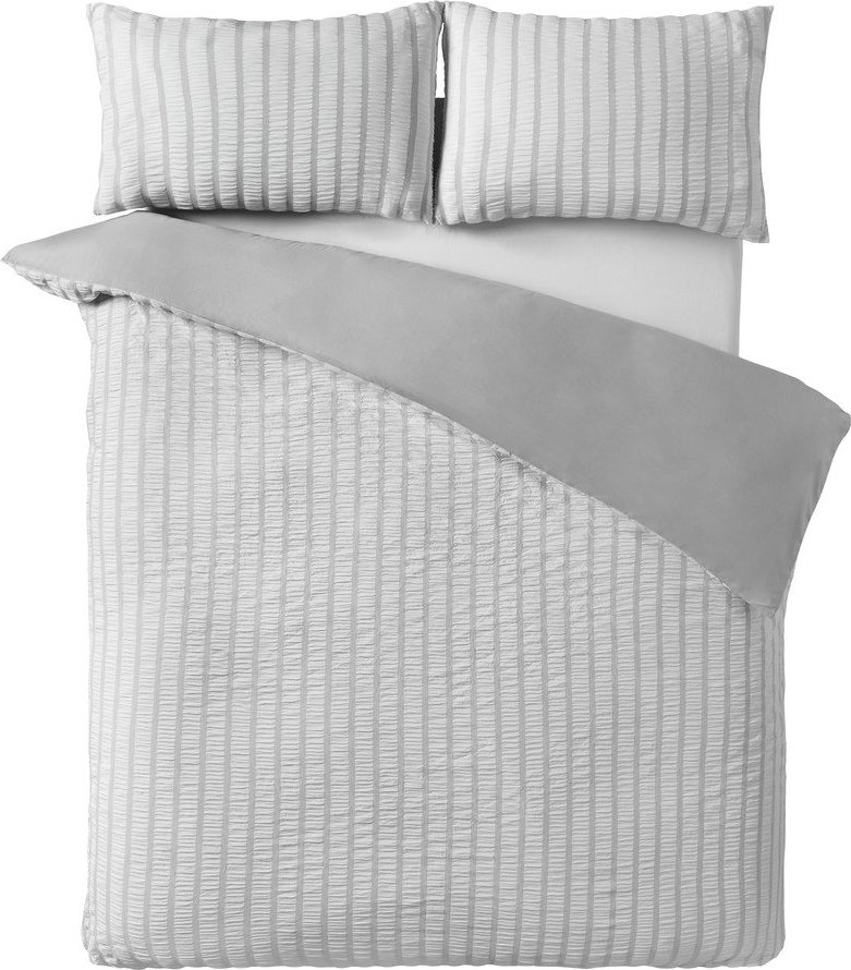 Šedé povlečení na jednolůžko 135x200 cm So Soft Seersucker Stripe – Catherine Lansfield Catherine Lansfield