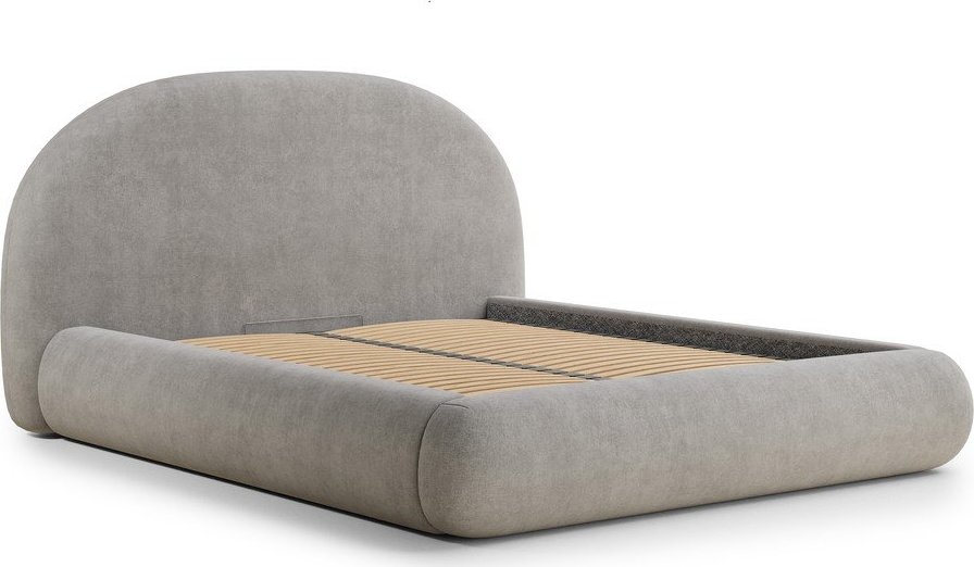 Šedobéžová čalouněná dvoulůžková postel s úložným prostorem s roštem 160x200 cm Maumere – Maison de Rêve Maison de Reve