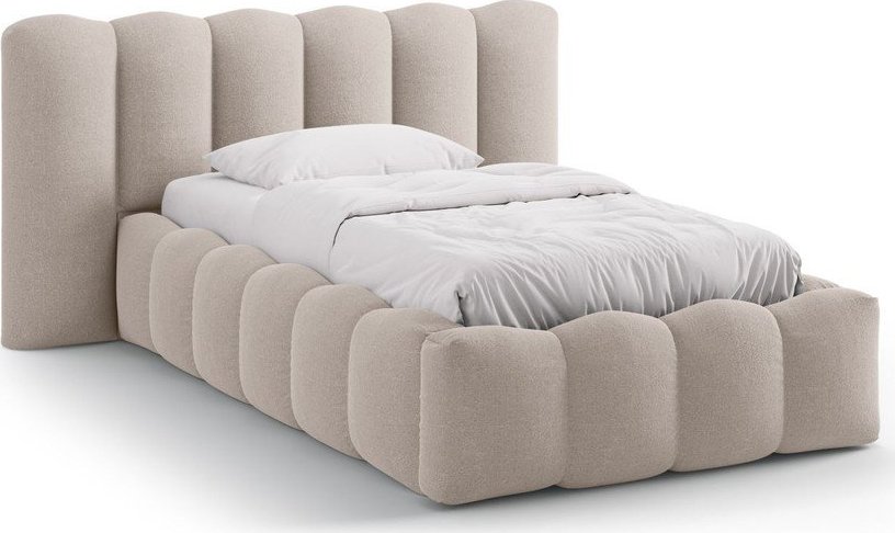 Světle hnědá čalouněná jednolůžková postel s úložným prostorem s roštem 90x200 cm Lupine – Micadoni Micadoni