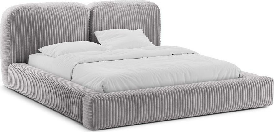 Světle šedá čalouněná dvoulůžková postel s úložným prostorem s roštem 180x200 cm Martina – Micadoni Micadoni