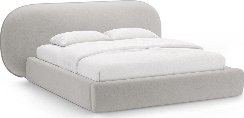 Světle šedá čalouněná dvoulůžková postel s úložným prostorem s roštem 180x200 cm Ovalo – Micadoni Micadoni