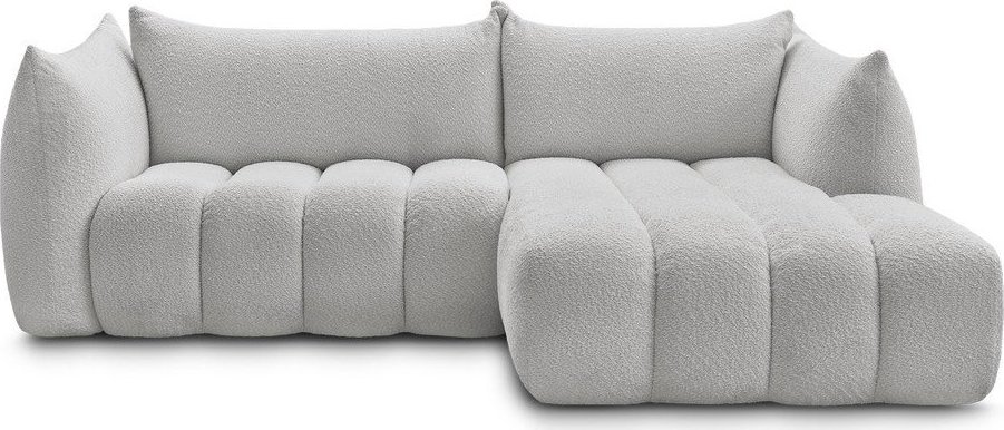 Světle šedá rohová pohovka z textilie bouclé (pravý roh/s lenoškou) Azra – Bobochic Paris Bobochic Paris