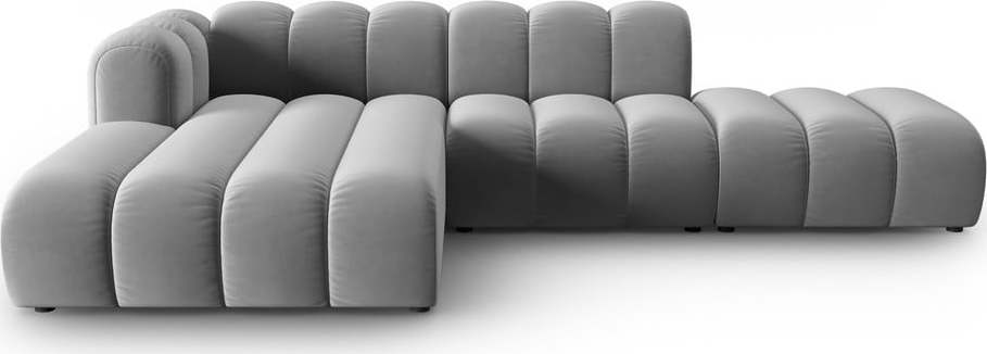 Světle šedá sametová rohová pohovka (levý roh/s lenoškou) Lupine - II. jakost – Micadoni Micadoni