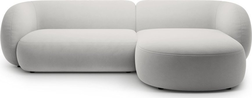 Světle šedá sametová rohová pohovka (pravý roh/s lenoškou) Kate – Micadoni Micadoni
