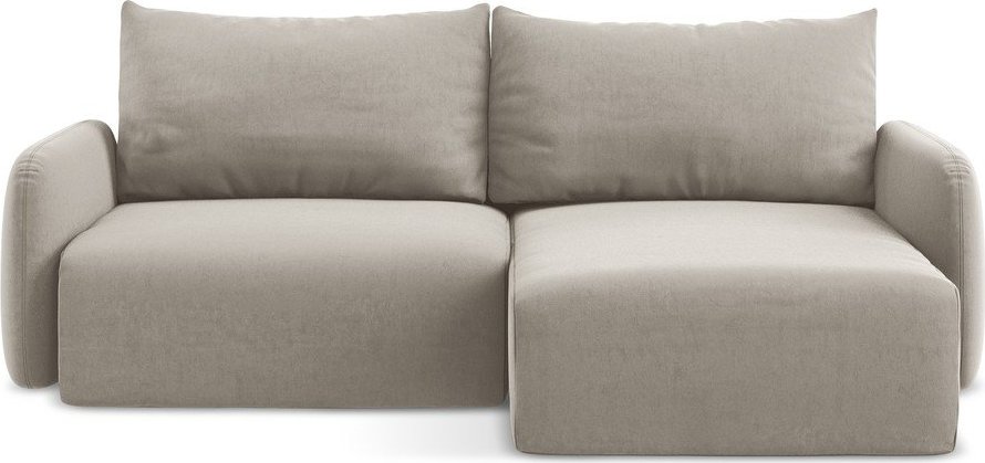 Taupe sametová rozkládací/s úložným prostorem rohová pohovka (pravý roh/s lenoškou) Kalena – Makamii Makamii