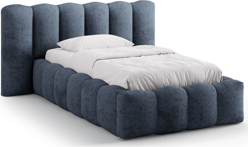 Tmavě modrá čalouněná jednolůžková postel s úložným prostorem s roštem 90x200 cm Lupine – Micadoni Micadoni