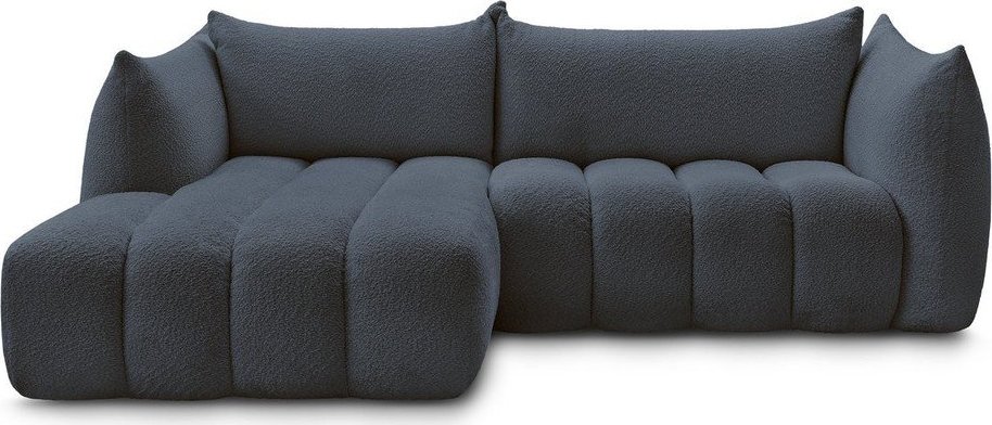 Tmavě modrá rohová pohovka z textilie bouclé (levý roh/s lenoškou) Azra – Bobochic Paris Bobochic Paris