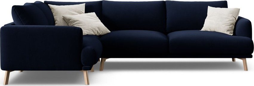 Tmavě modrá sametová rohová pohovka (levý roh/do L) Naomi – Micadoni Micadoni