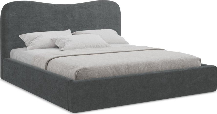 Tmavě šedá čalouněná dvoulůžková postel s úložným prostorem s roštem 160x200 cm Kahai – Makamii Makamii