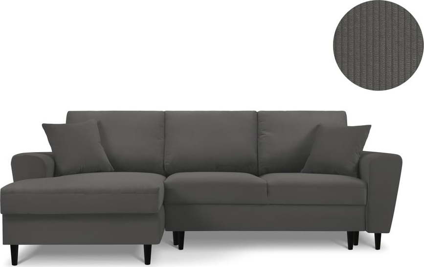 Tmavě šedá manšestrová rozkládací/s úložným prostorem rohová pohovka (levý roh/s lenoškou) Jazz - II. jakost – Kooko Home Kooko Home