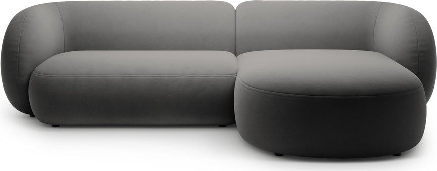 Tmavě šedá sametová rohová pohovka (pravý roh/s lenoškou) Kate – Micadoni Micadoni
