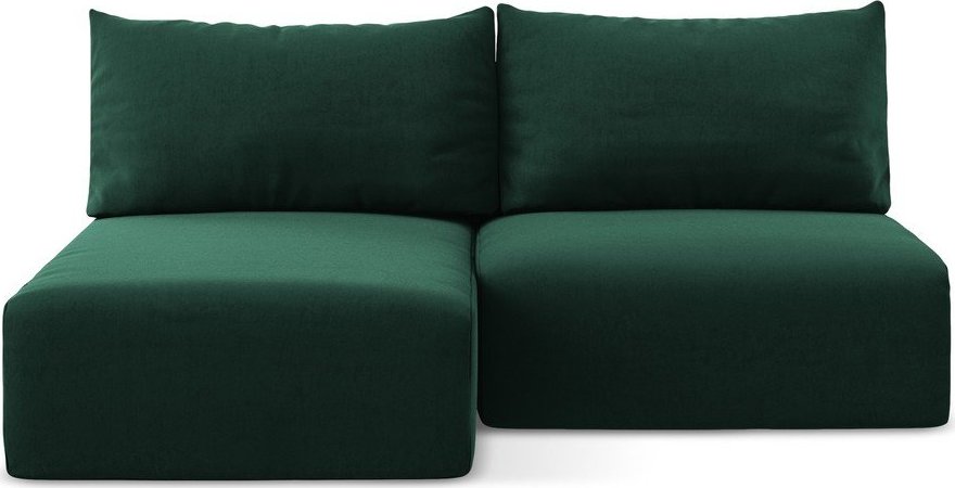 Tmavě zelená sametová rozkládací/s úložným prostorem rohová pohovka (levý roh/s lenoškou) Kalena – Makamii Makamii