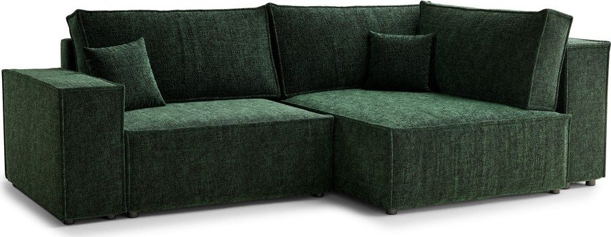 Tmavě zelená žinylková rozkládací/s úložným prostorem rohová pohovka (pravý roh/do L) Tonga – Maison de Rêve Maison de Reve