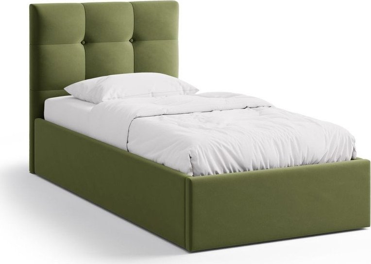 Zelená čalouněná jednolůžková postel s úložným prostorem s roštem 90x200 cm Phaedra – Micadoni Micadoni