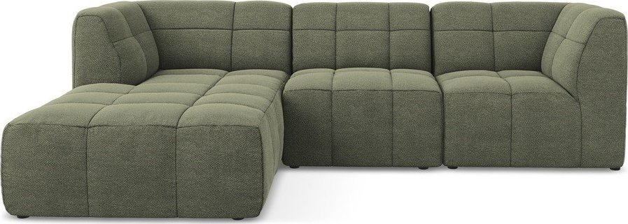 Zelená rohová pohovka z textilie bouclé (levý roh/s lenoškou) Aloha – Makamii Makamii