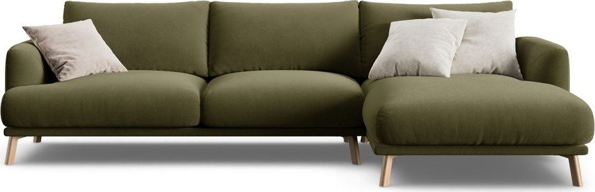 Zelená sametová rohová pohovka (pravý roh/s lenoškou) Naomi – Micadoni Micadoni