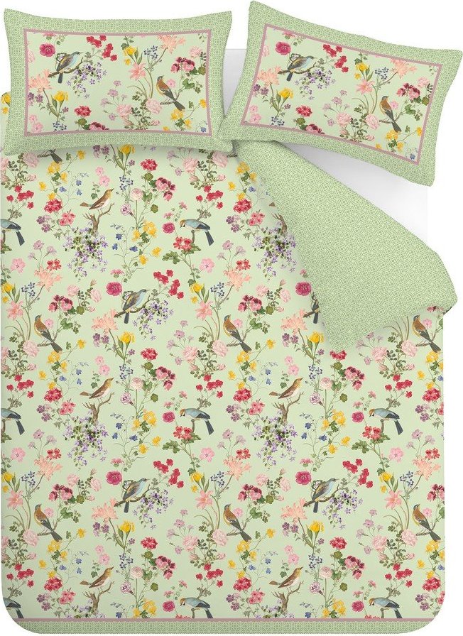 Zelené 3dílné povlečení na dvoulůžko 200x200 cm Birds In Bloom – RHS RHS