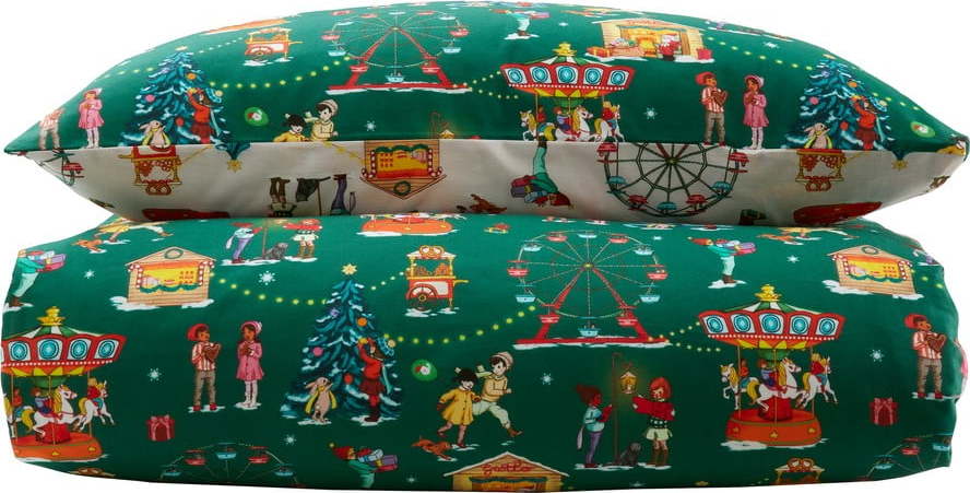 Zelené bavlněné dětské povlečení na dvoulůžko 200x200 cm Christmas Fairground – Belle & Boo Belle & Boo