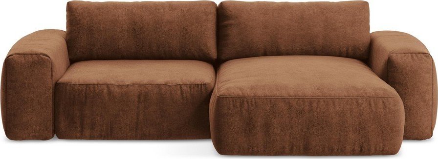 Žinylková rozkládací rohová pohovka v terakotové barvě (pravý roh/s lenoškou) Kuki – Makamii Makamii