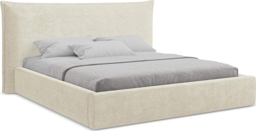 Béžová čalouněná dvoulůžková postel s úložným prostorem s roštem 160x200 cm Esala – Makamii Makamii