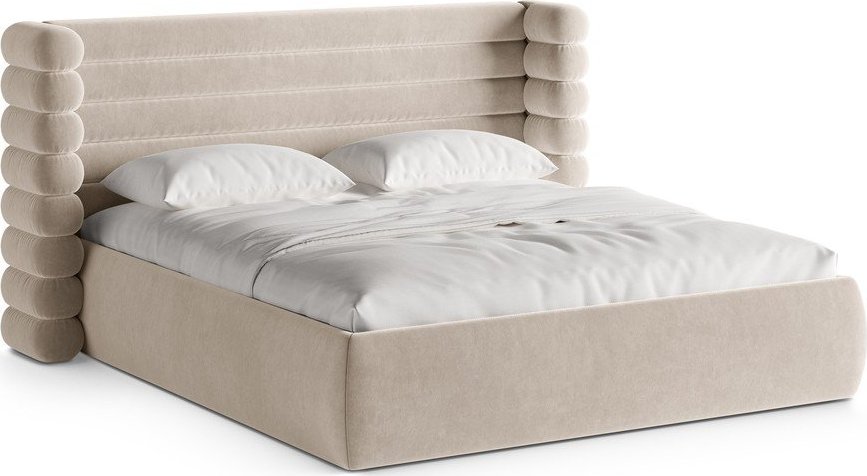 Béžová čalouněná dvoulůžková postel s úložným prostorem s roštem 160x200 cm Mount – Micadoni Micadoni